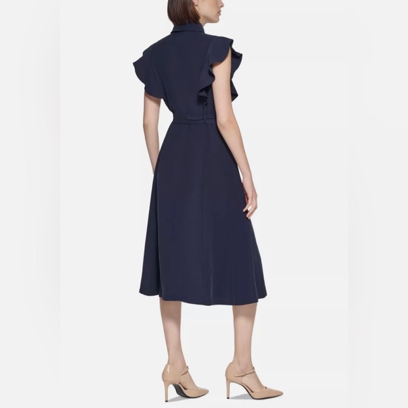 CALVIN KLEIN Womens Navy Belted Button Down Shirt Dress. SIZE 4 - Picture 3 of 3